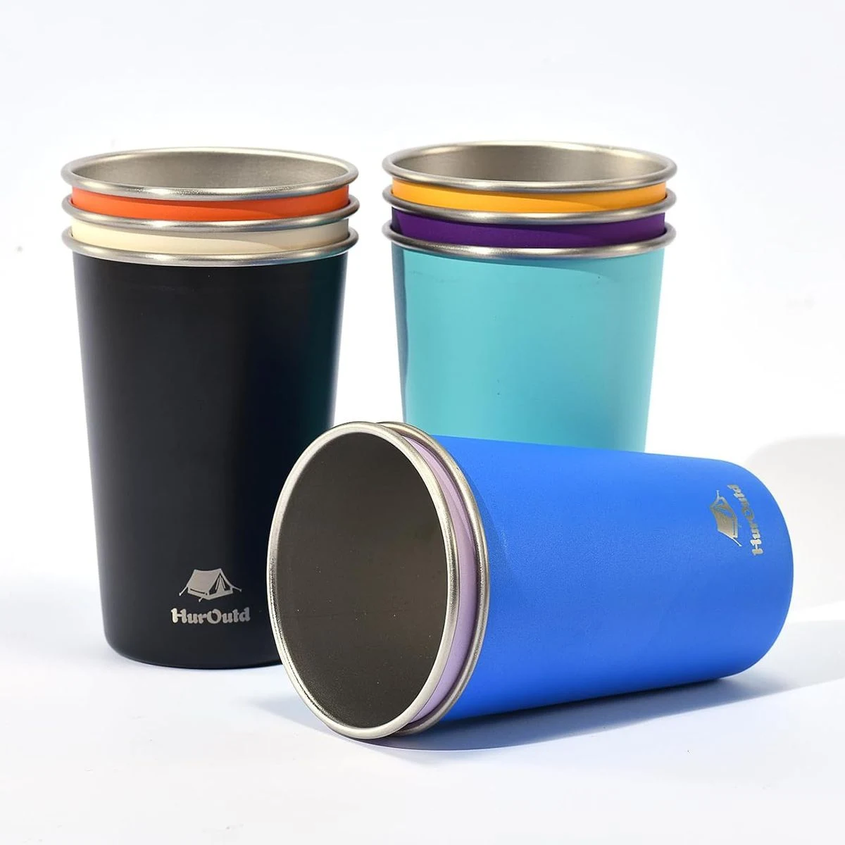 Stainless Steel Cups 16oz - Colorful Stackable Metal Drinking Glasses for Camping, Travel 1