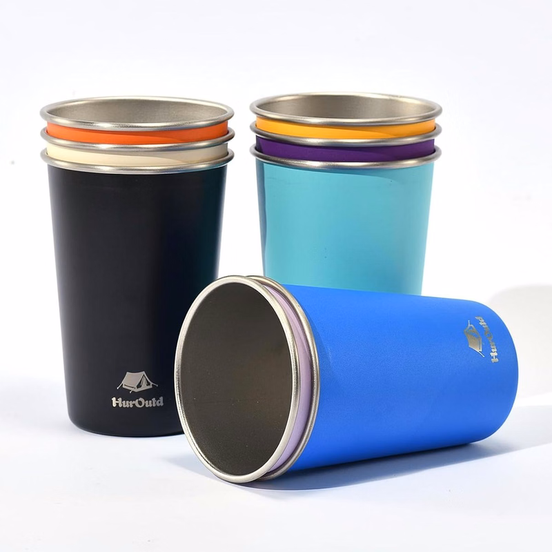 Stainless Steel Cups 16oz - Colorful Stackable Metal Drinking Glasses for Camping, Travel