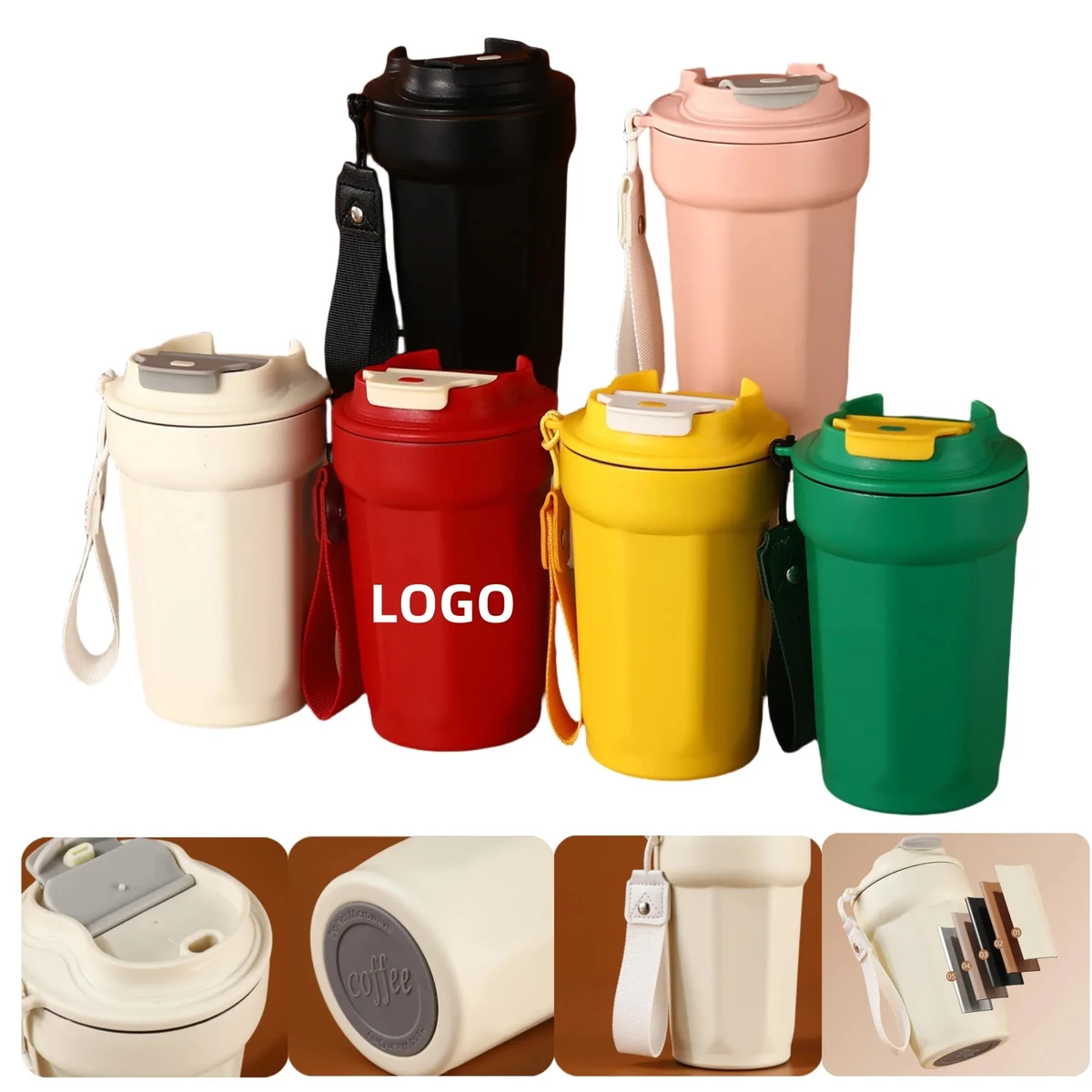 15oz 316 Stainless Steel Vacuum Coffee Cup With Lanyard 1