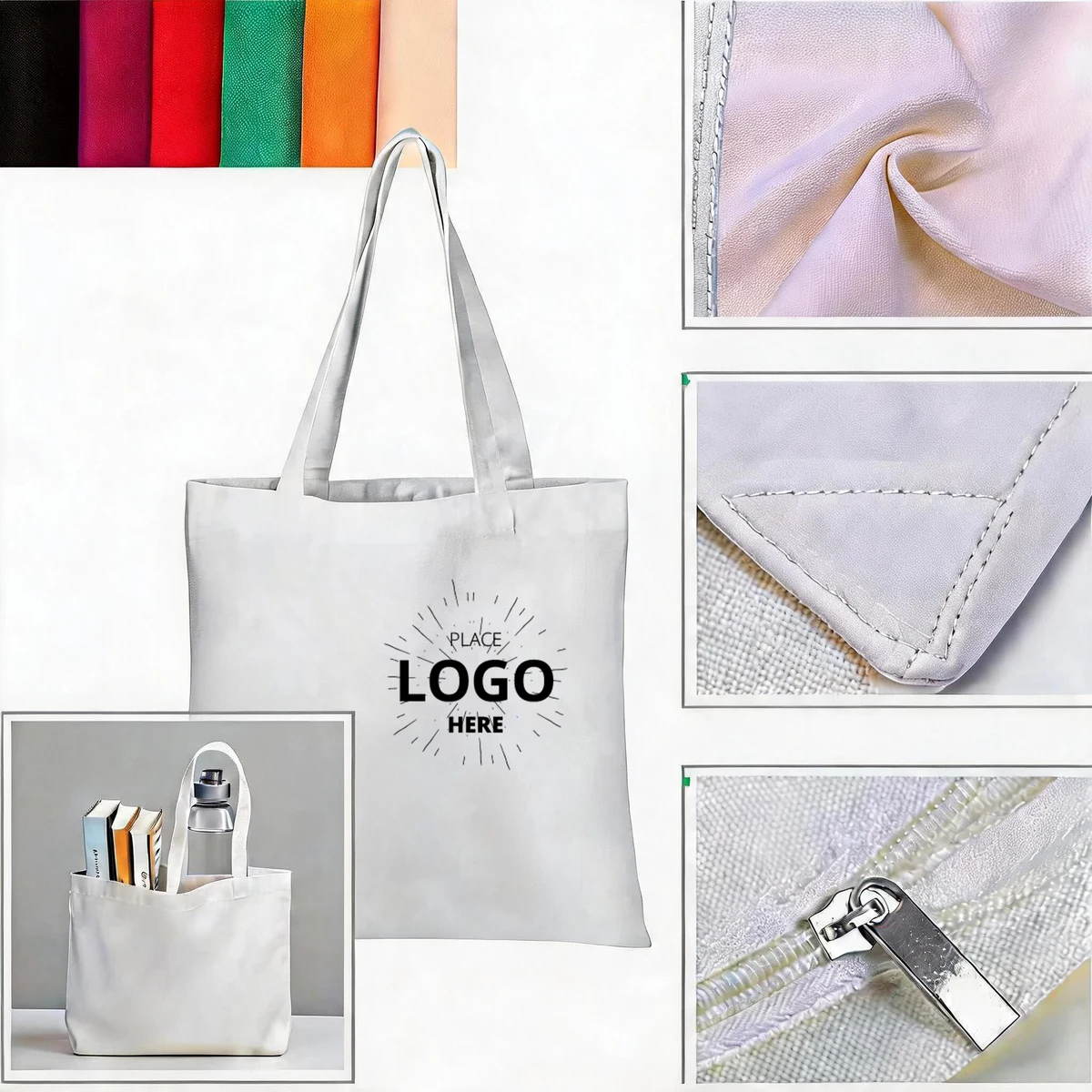 Eco Friendly Reusable Cotton Shoulder Bag for Daily Use, custom tote bag with logo imprint 1