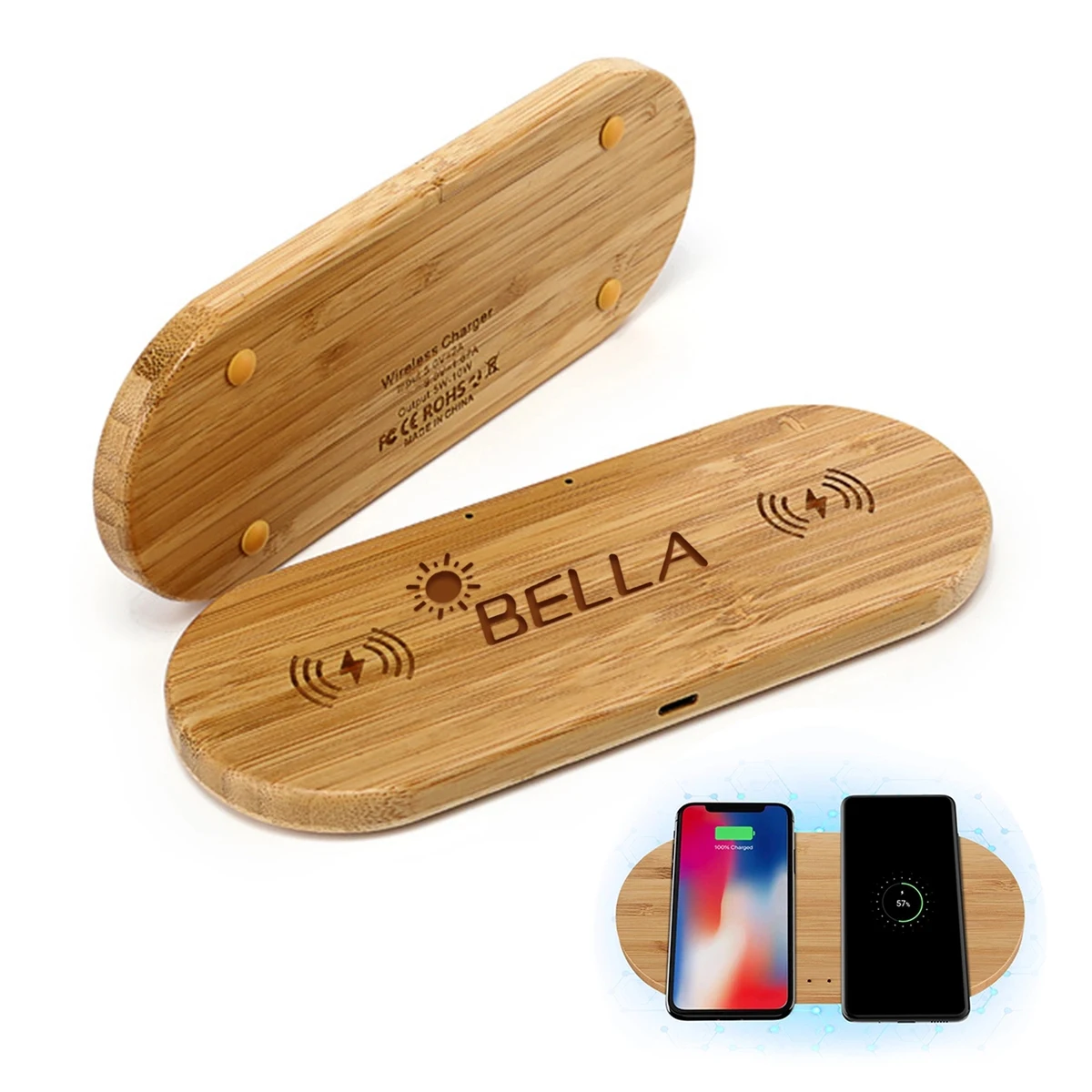 Bamboo Wireless Charger Double 10W Charging Pad Compatible 1