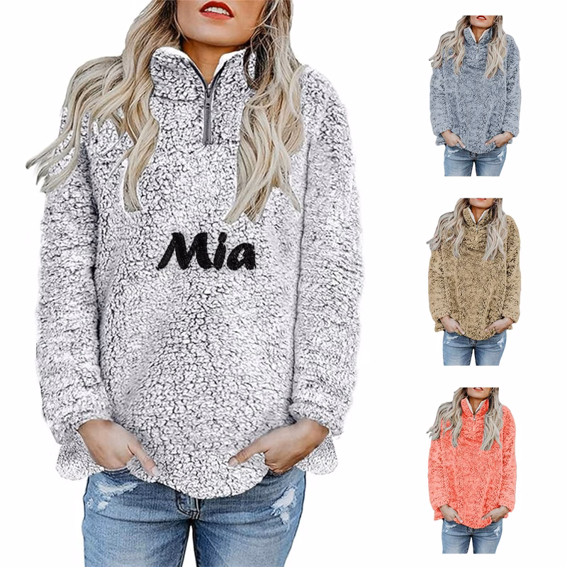 Women's Zipper High Collar Long Sleeve Wool Coat