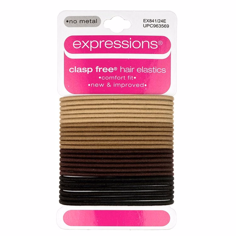 Hair Elastics - 24 Pack 4 Neutral Colors Clasp-Free