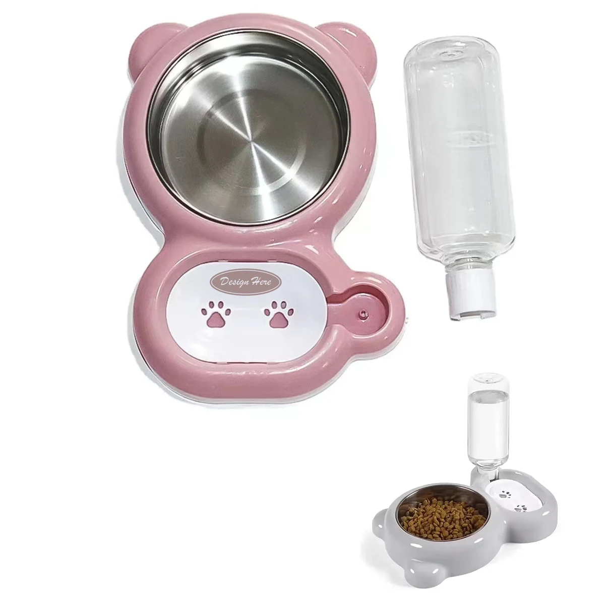 Pets Stainless Stee Bowl Set with Water Dispenser 1