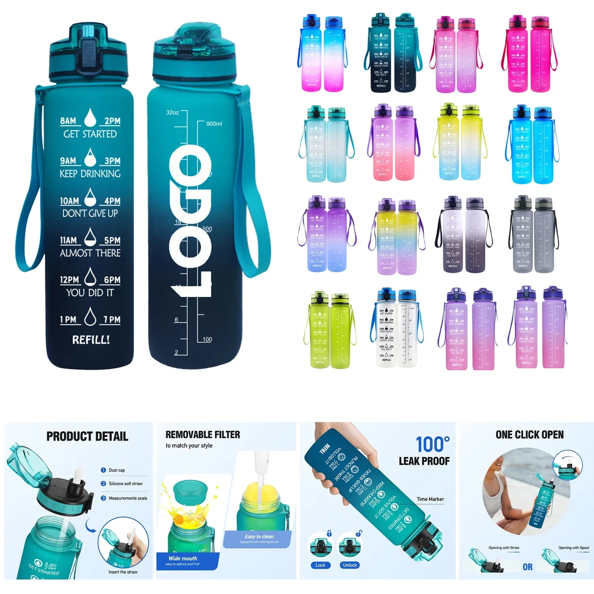 32 oz Water Bottle with Time Marker 1
