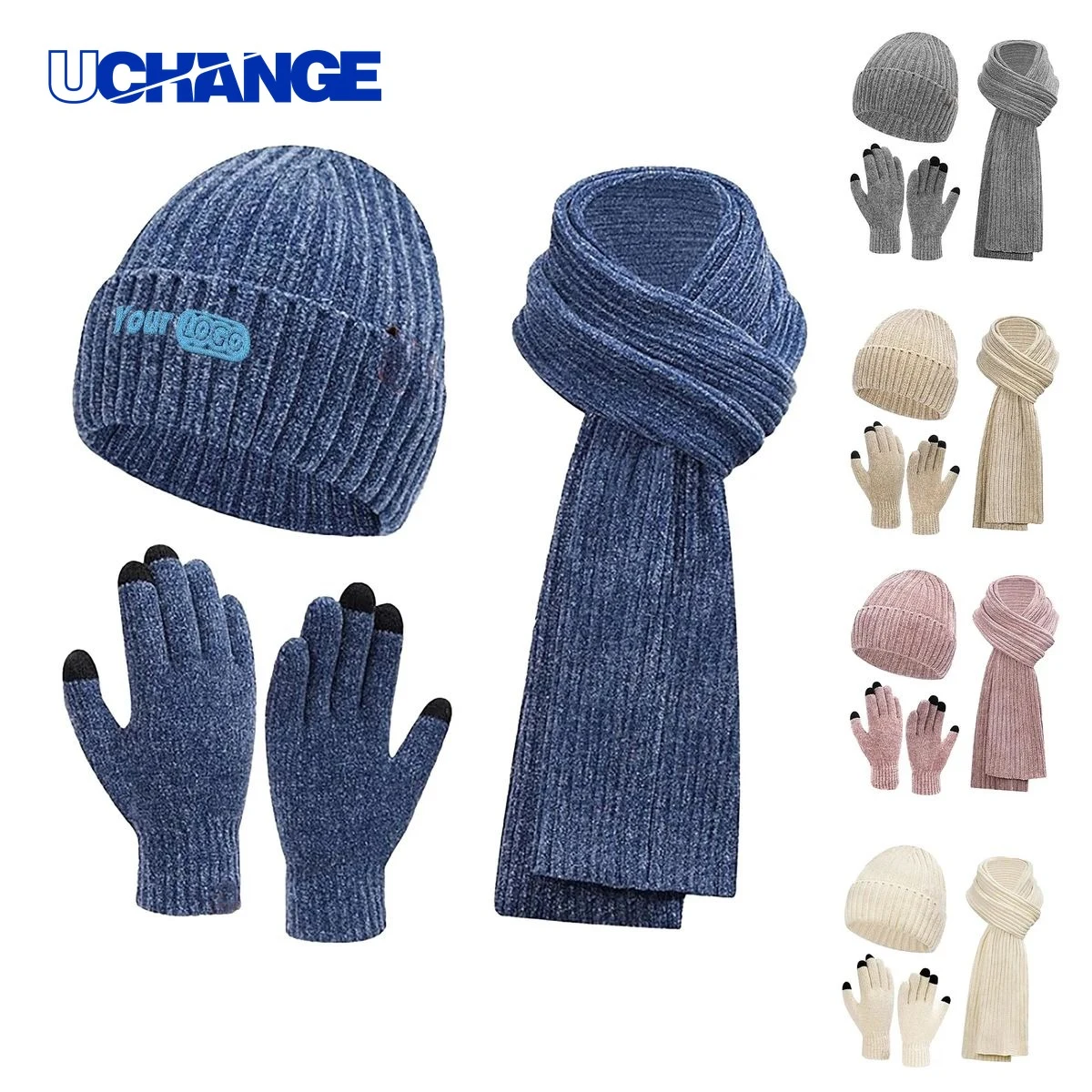 Women Hat Scarf Gloves Set 1
