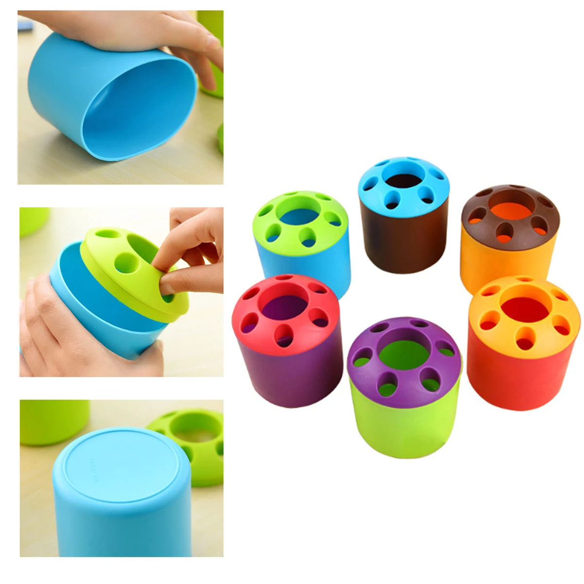 Porous Plastic Toothbrush Holder And Pen Holder Storage Bucket 1