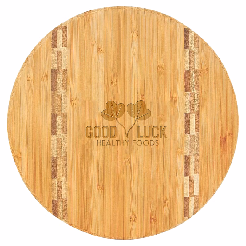 9 3/4" Round Bamboo Cutting Board with Butcher Block Inlay