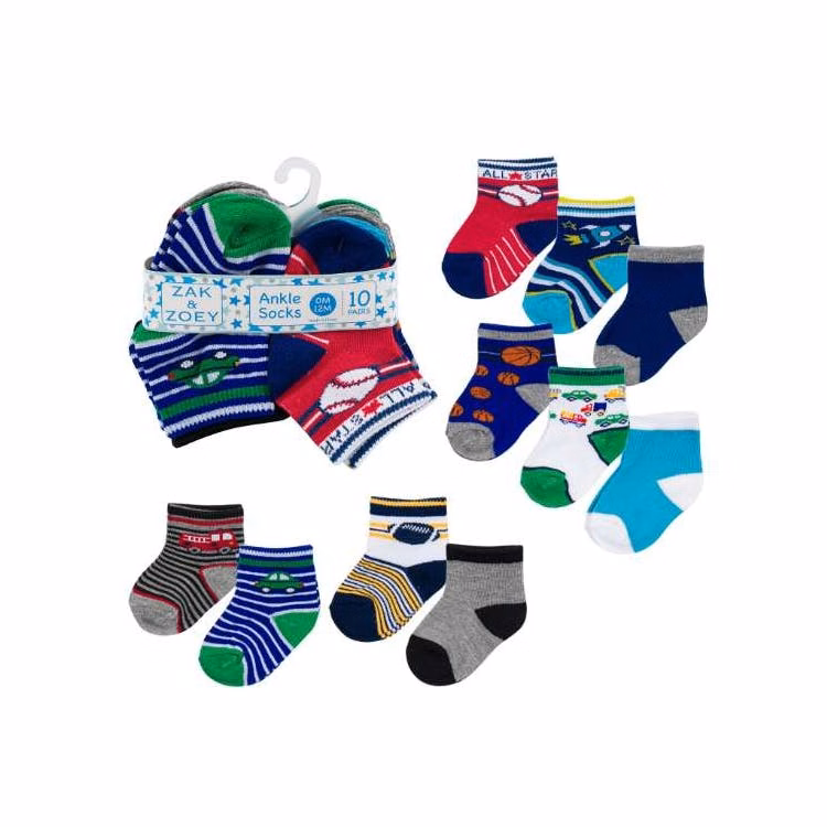 Boys' Ankle Socks - Sports Design 12-24M 10 Pk
