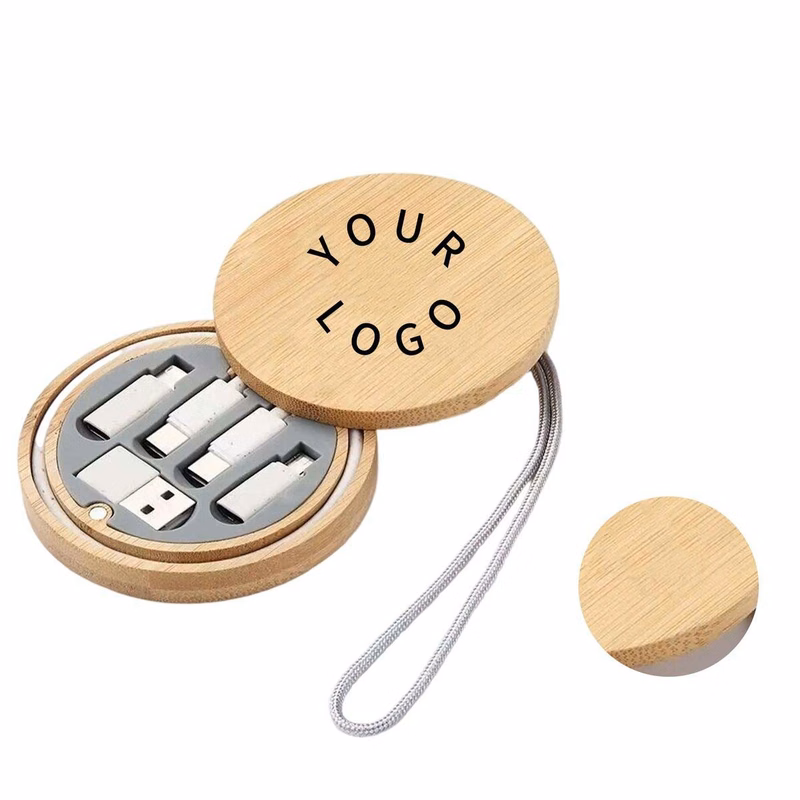 Compact Bamboo Charging Cable Kit Portable