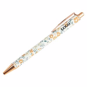 Metal Ballpoint Pen With Flower Pattern