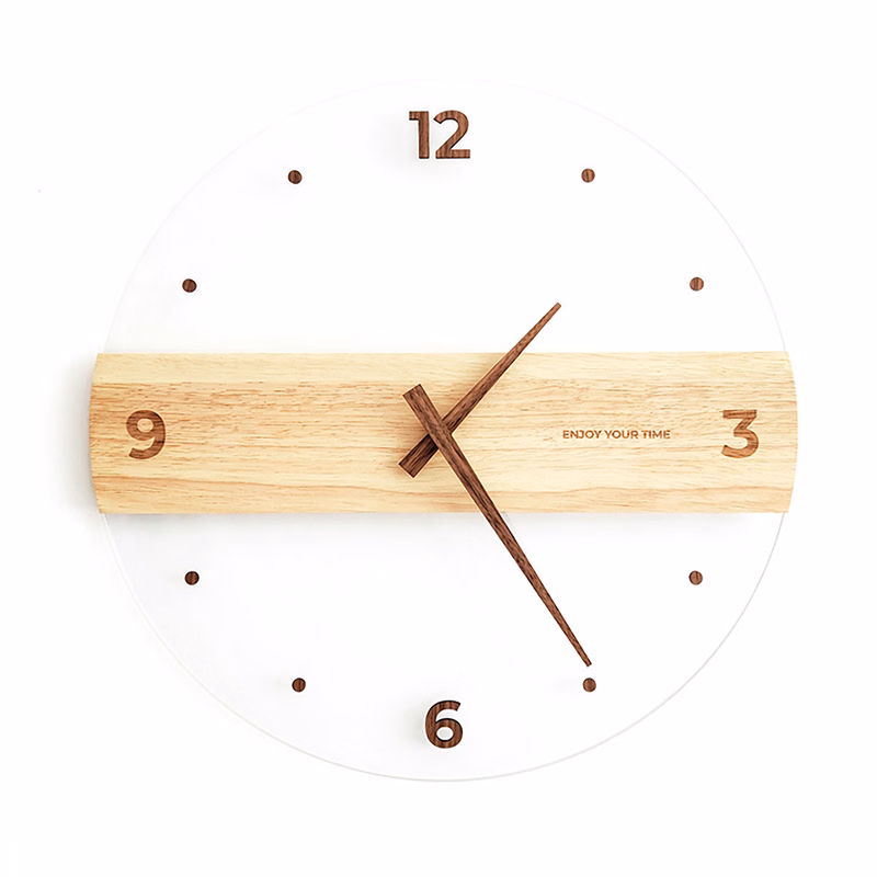 Solid Wood Acrylic Glass Wall Clock