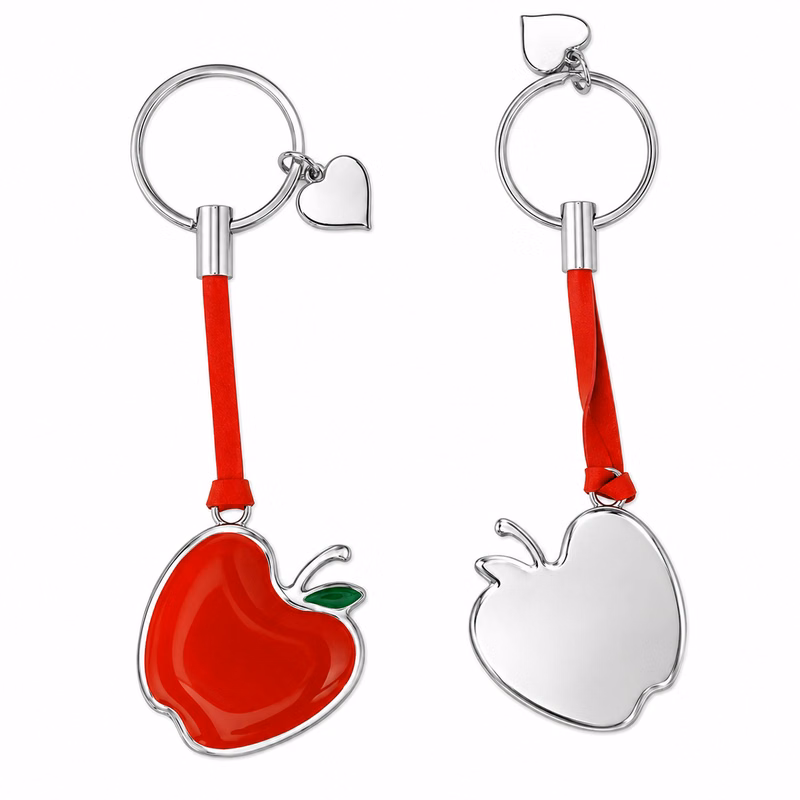 APPLE BRASS KEY CHAIN WITH RED STRAP