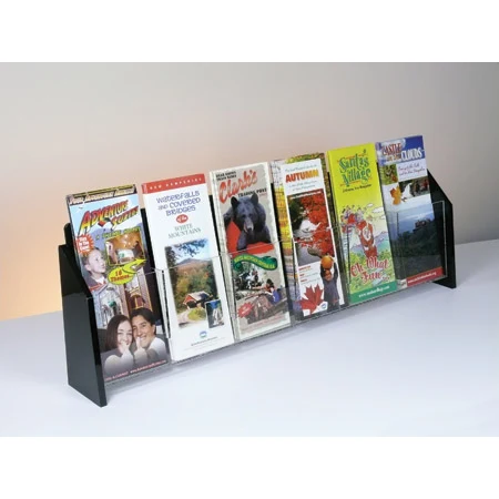Countertop Brochure Holder, Clear w/Black Ends, 1-tier, 6 pockets 1