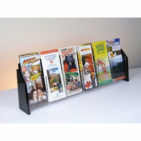 Countertop Brochure Holder, Clear w/Black Ends, 1-tier, 6 pockets