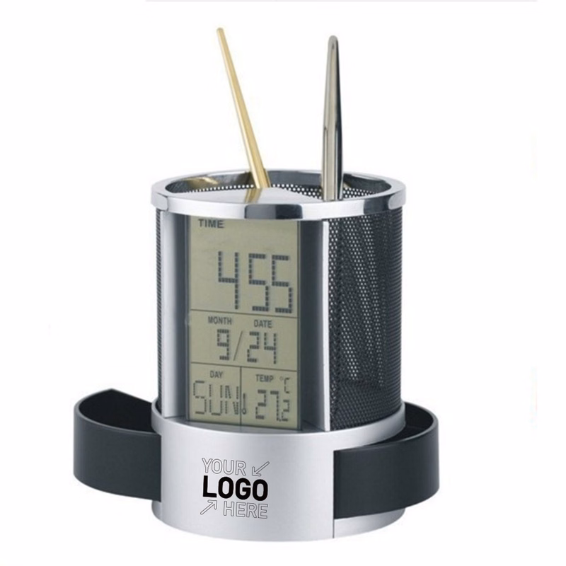 Multifunction Desk Clock with Pen Cup