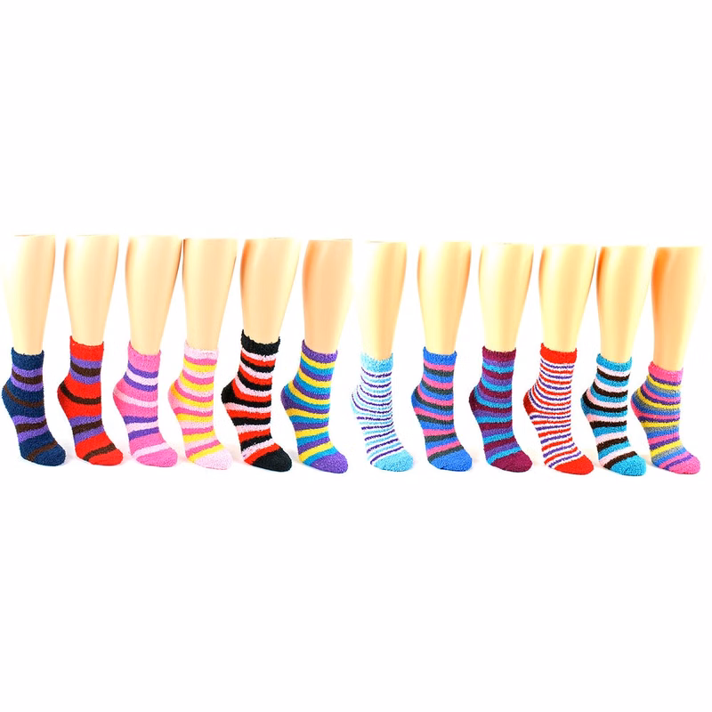 Women's Fuzzy Crew Socks - Striped Assorted
