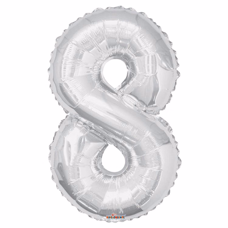 Mylar Number 8 Balloons - Silver 34"