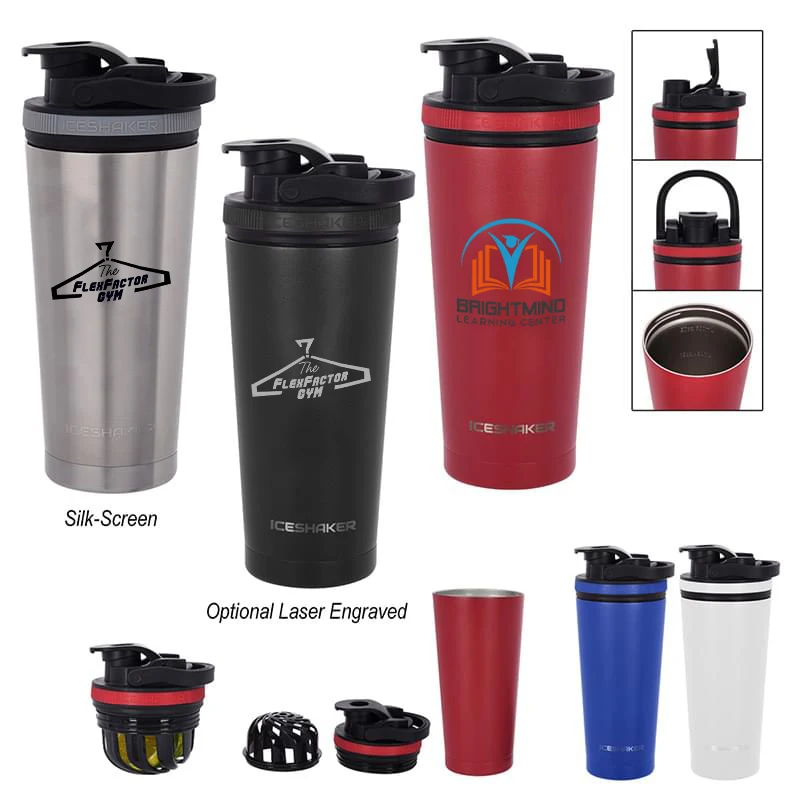 26 Oz. Stainless Steel Ice Shaker Bottle, custom water bottle with logo imprint 1