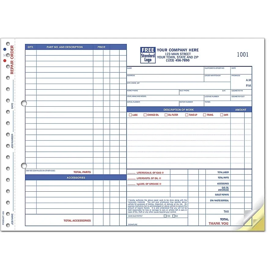 Repair Orders, Garage, Carbonless 1