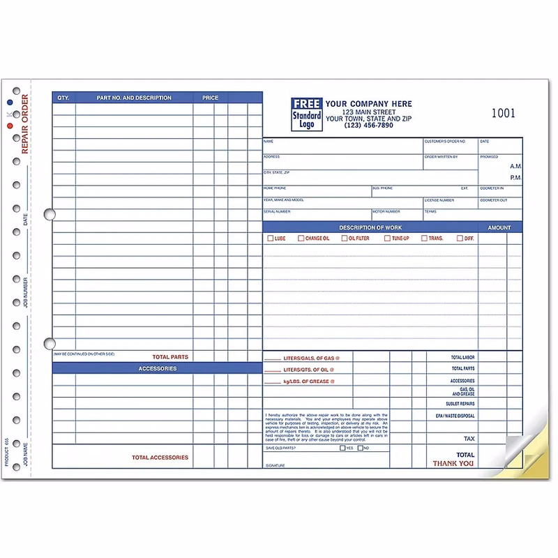 Repair Orders, Garage, Carbonless
