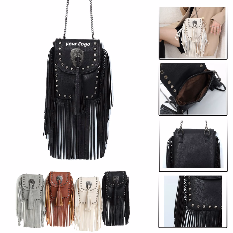 Leather Rivet Crossbody Chain Bag