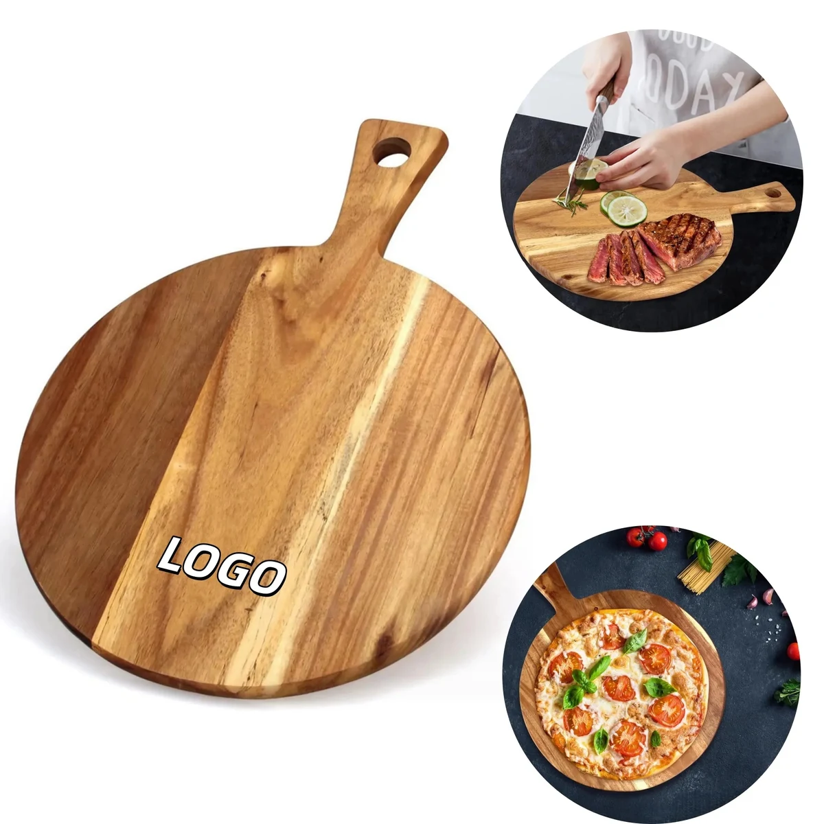 Acacia Wood Cutting Board Cheese Steak Pizza Tray 1