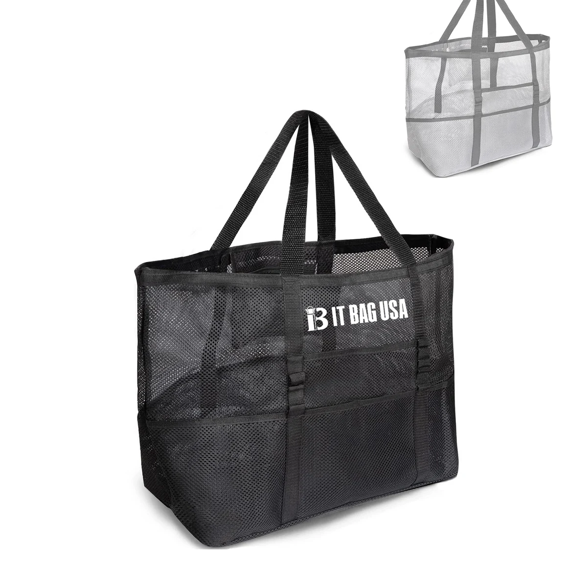 Large Capacity Mesh Beach Tote Bag, custom tote bag with logo imprint 1