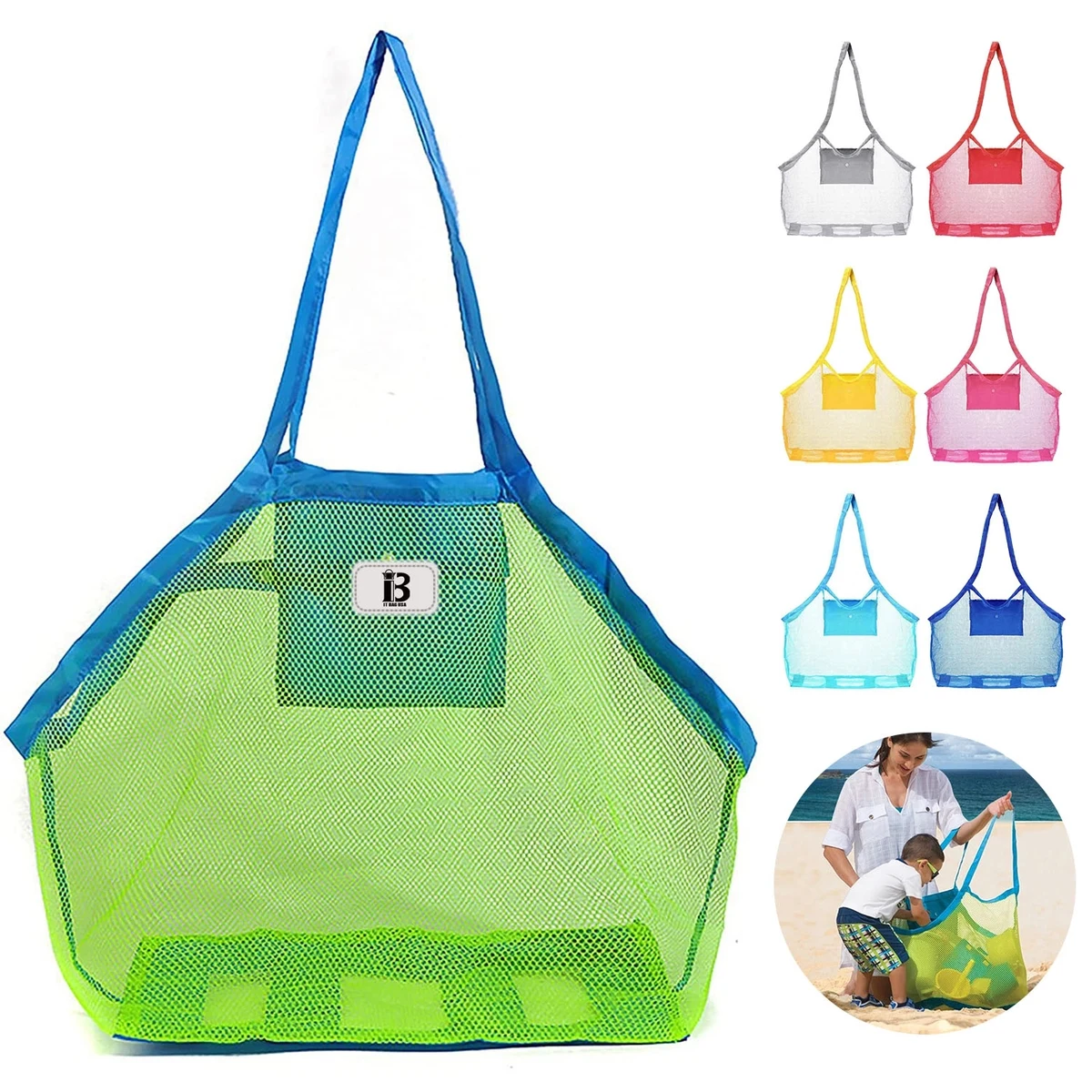 Large Capacity Beach Mesh Bag, custom tote bag with logo imprint 1