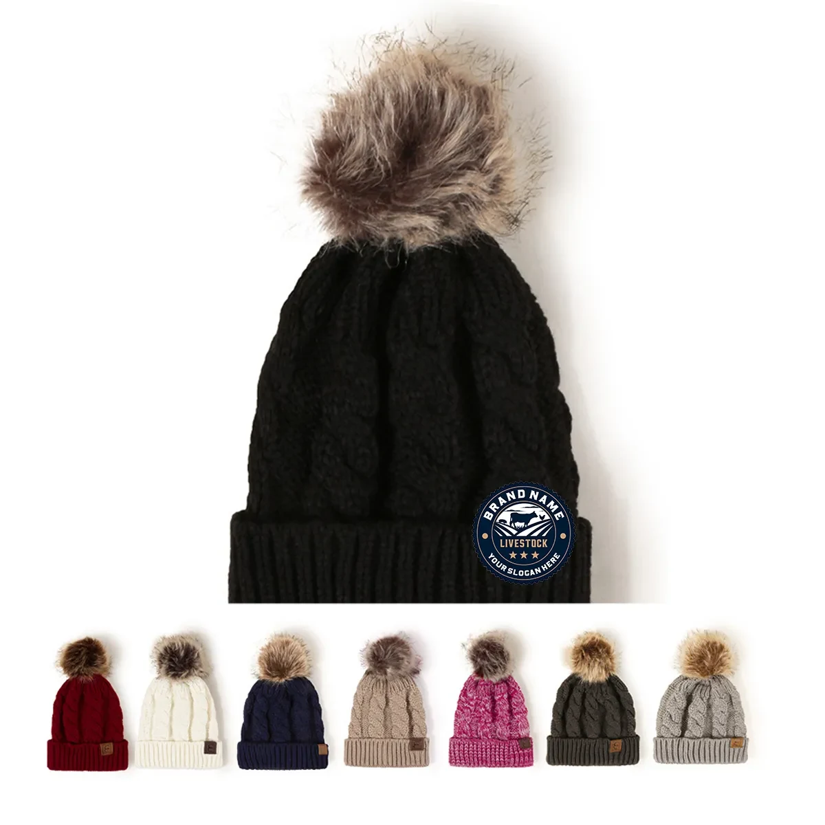 Women Winter Pompom Beanie Hat with Warm Fleece Lined 1