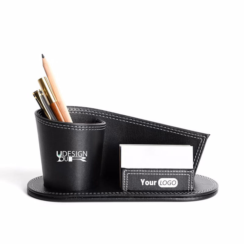 Leather Desk Organizer with Pen Holder and Business Card Holder