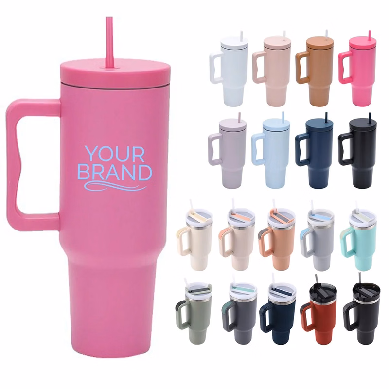 40 Oz Insulated Tumbler With Handle and Straw