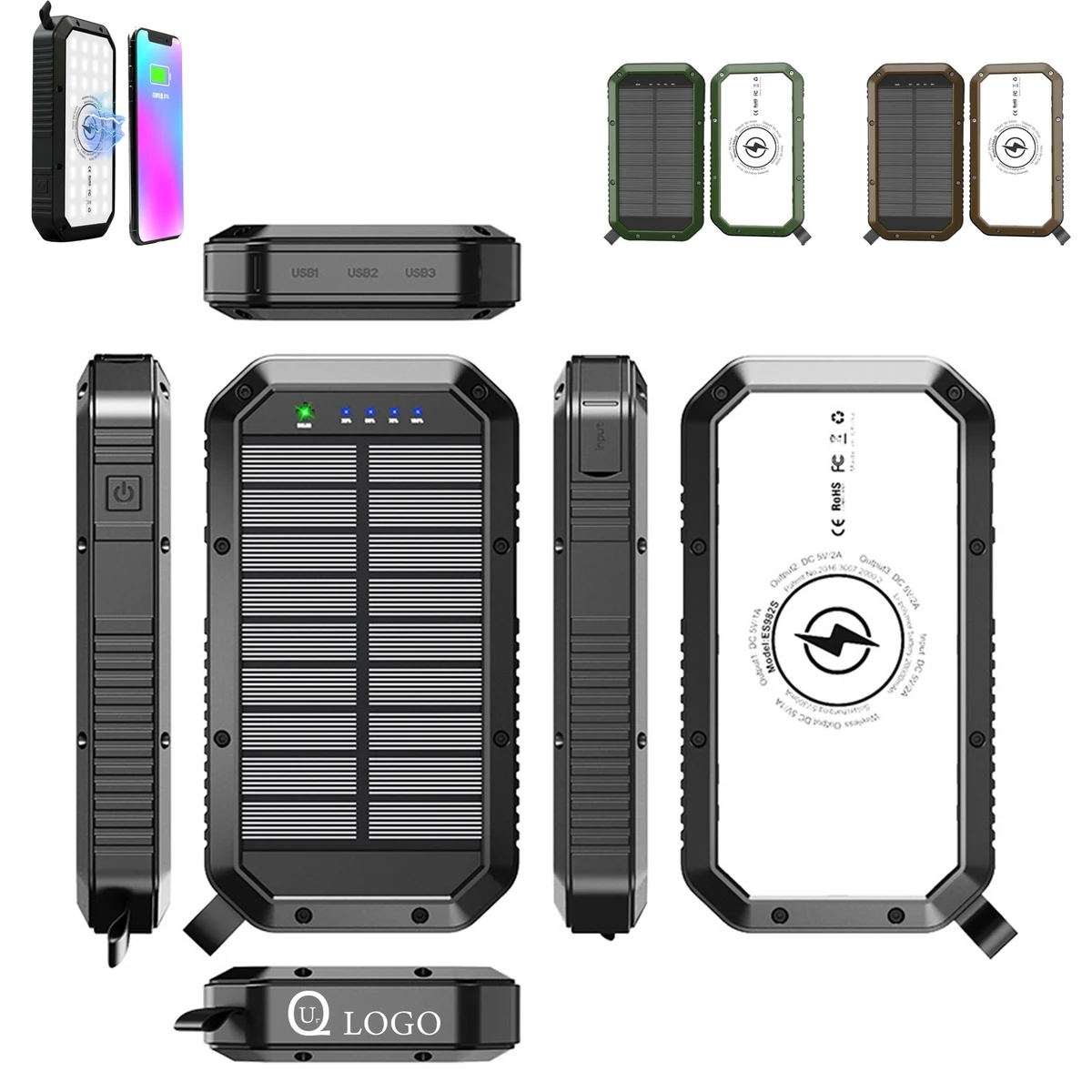 20000Mah Micro-Usb Input Wireless Solar Power Bank Flashligh 1