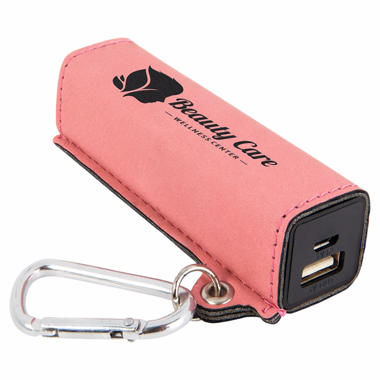 Pink Leatherette 2200 mAh Power Bank with USB Cord