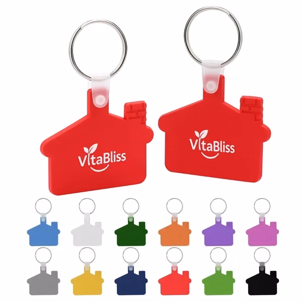Custom House-Shaped Soft PVC Keychain with Metal Ring — Real Estate Promo Tag
