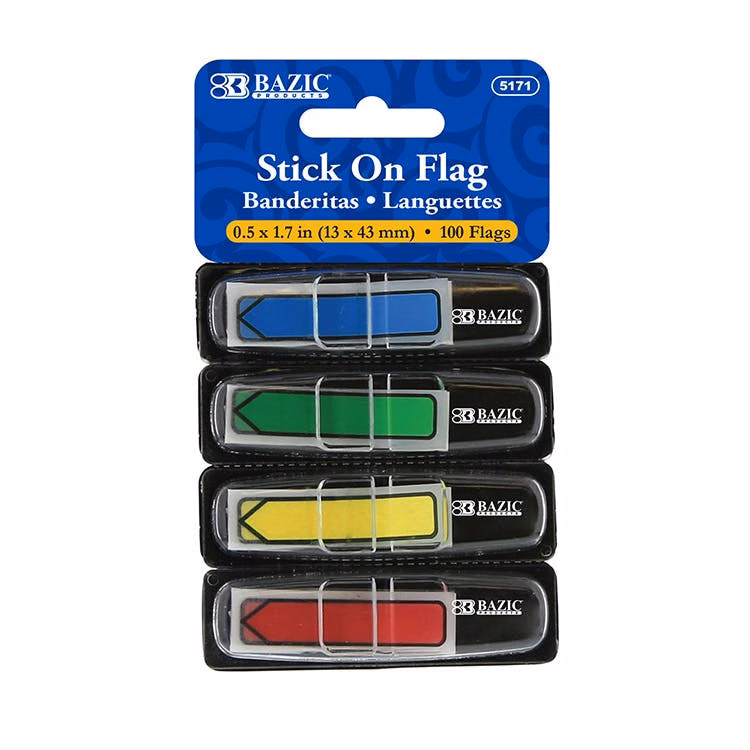Stick-On Flags - 4 Dispensers 100 Primary Color Flags