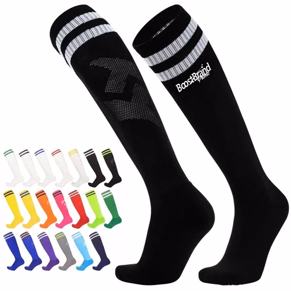 Custom Athletic Knee-High Socks with Cushioning & Striped Cuff — Sports Essential