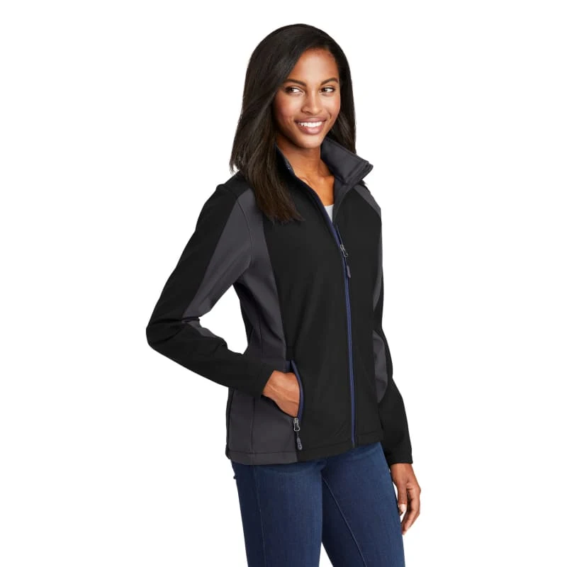 Sport-Tek Women's Colorblock Soft Shell Jacket. 1