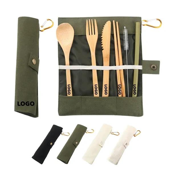 Bamboo Eco Travel Utensil Set with Roll-Up Pouch 1