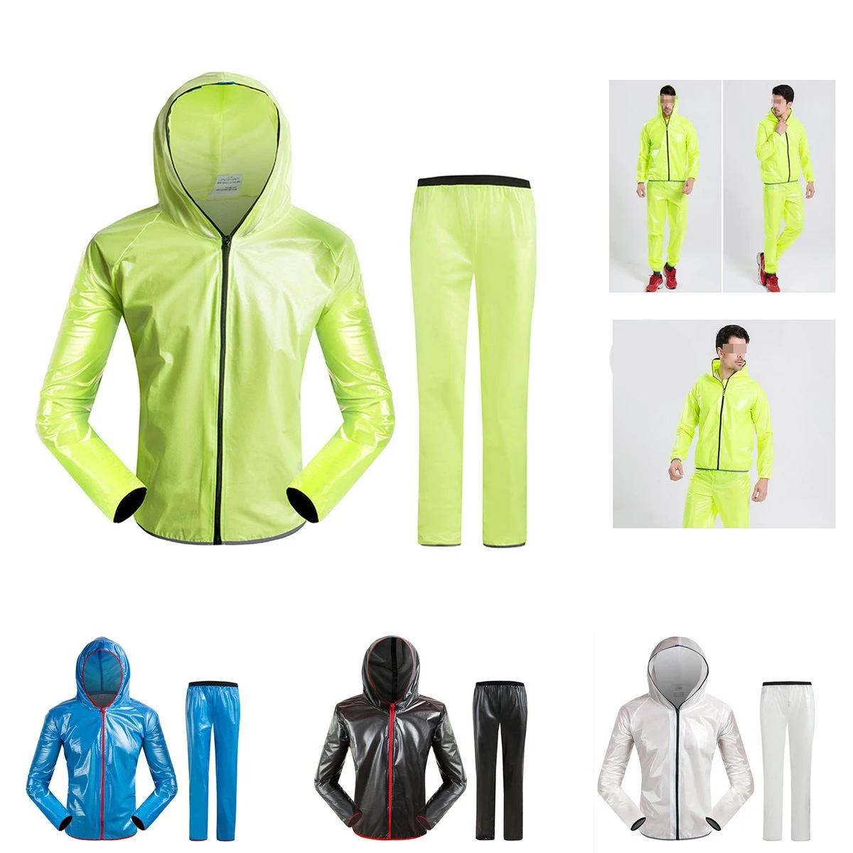 Breathable PU Raincoat Suit Reflective Poncho Jacket 1