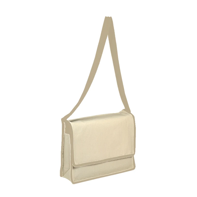 Heavy Cotton Canvas Messenger Bag with Flap- Natural Color 1