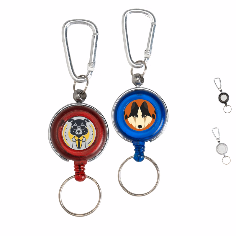 Transparent Round Badge Reel Holder w/ Carabiner & Keyring