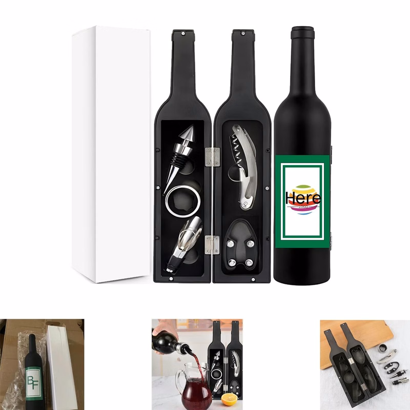 5 Piece Wine Tool Set In Bottle Shape Black Case