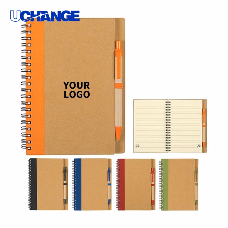Kraft Cover Spiral Notebook Journal with Elastic Pen Loop