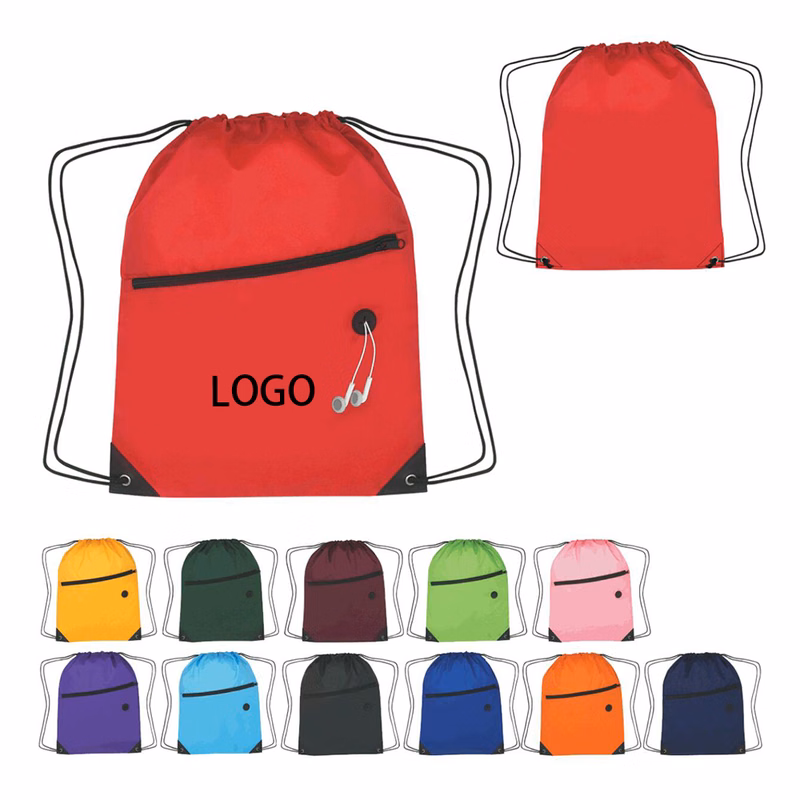 Premium Front Zipper Pocket w/ Earphone Outlet Drawstring Backpack