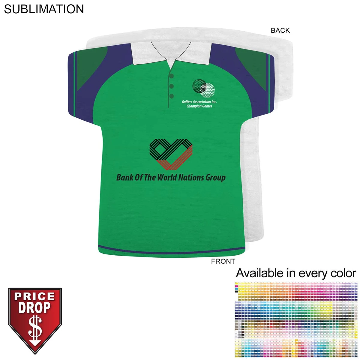 Golf Shirt Shape Microfiber Dri-Lite Terry Keepsake Towel, 18x17, Sublimated Front Side 1