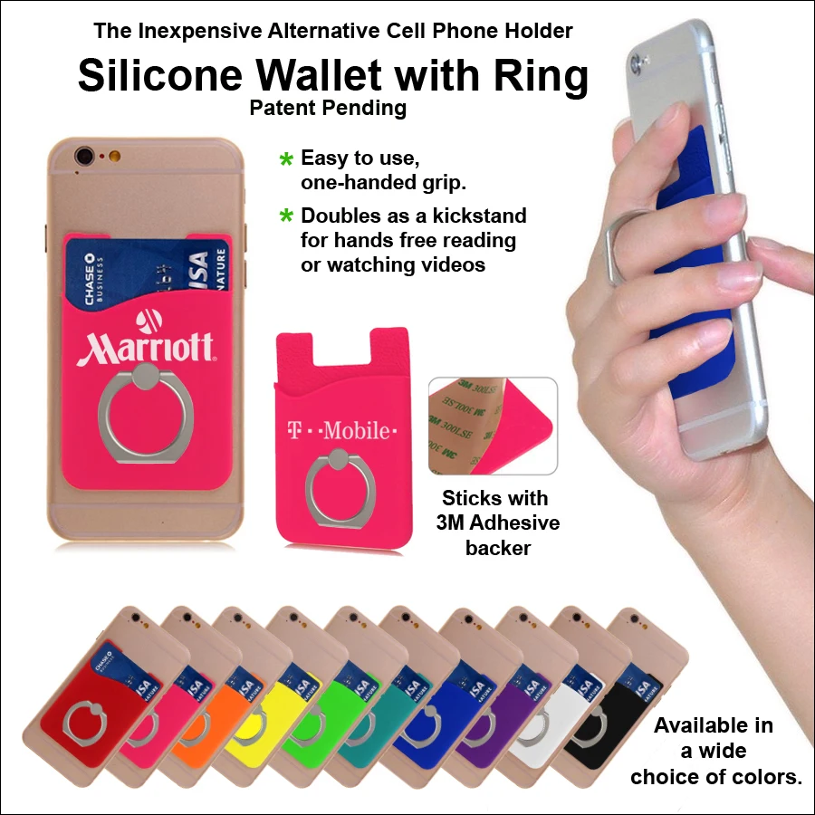 Inexpensive Alternative Cell Phone Holder- Silicone Wallet with Ring - Pink 1