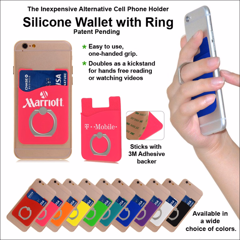 Inexpensive Alternative Cell Phone Holder- Silicone Wallet with Ring - Pink