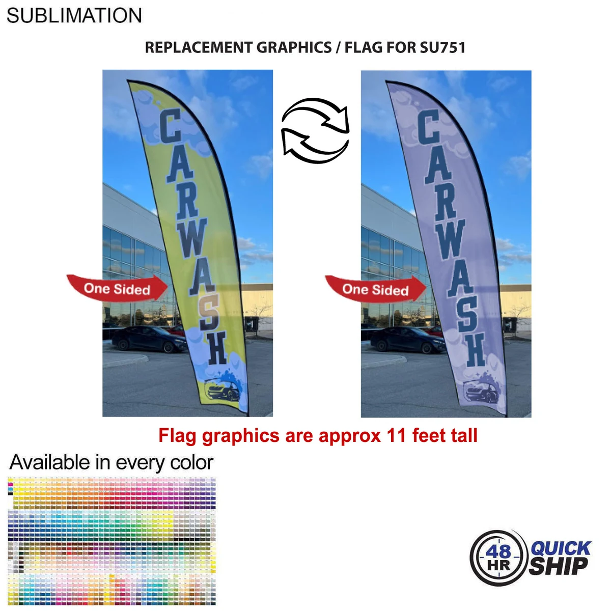 48 Hr Quick Ship - Replacement Flag for 13' Medium Feather Flag Kit, Full Color Graphics One Side 1