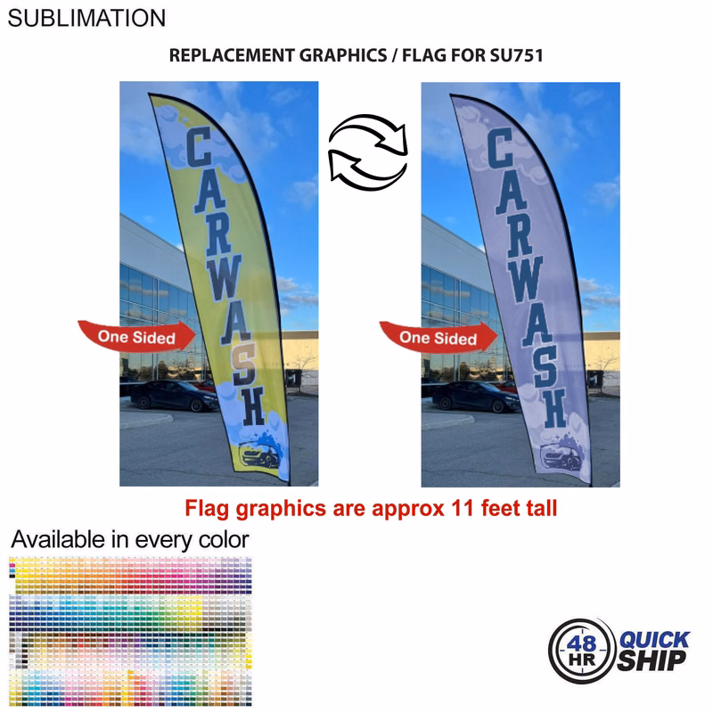 48 Hr Quick Ship - Replacement Flag for 13' Medium Feather Flag Kit, Full Color Graphics One Side